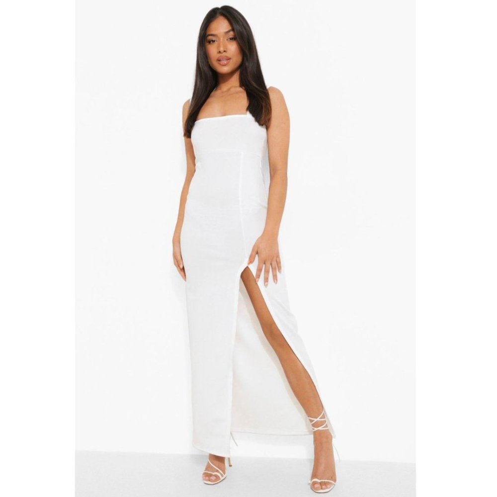 Boohoo Petite Square Neck Split Maxi Dress